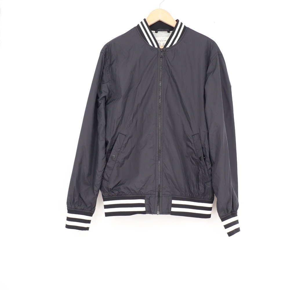 HM LOGG Mens Bomber Jacket Black Striped Trim Varsity Zip Up Medium